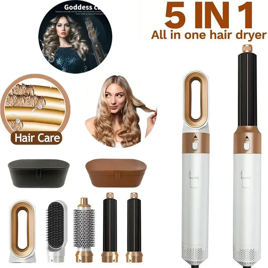 5-in-1 Hair Dryer Brush Set – Hot Comb, Curling Iron & Hair Straightener for Professional Styling