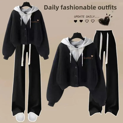 Women’s Loose Wide-Leg Pants Set – Casual Two-Piece Hoodie Outfit, Korean Style, Trendy INS Fashion