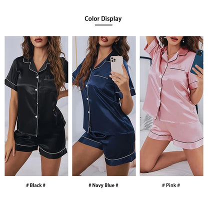 Women’s Satin Pajama Set – 2 Piece Summer Sleepwear
