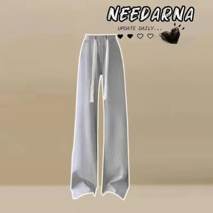 Women’s Loose Wide-Leg Pants Set – Casual Two-Piece Hoodie Outfit, Korean Style, Trendy INS Fashion