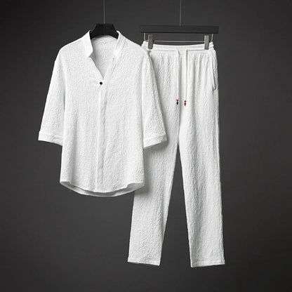 Men’s Luxury Summer Suit – Ultra-Thin, Loose-Fit, Mid-Sleeve Two-Piece Set