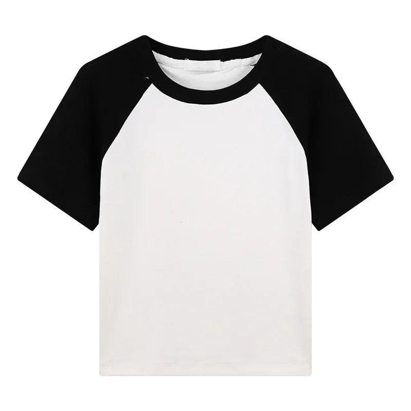 Women’s White Color Blocking Cropped T-Shirt