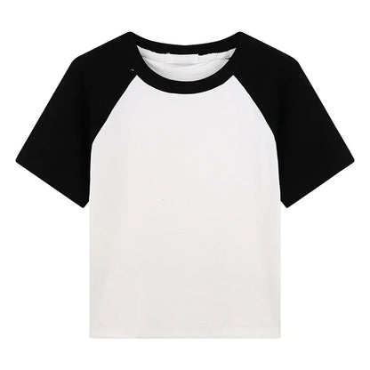 Women’s White Color Blocking Cropped T-Shirt