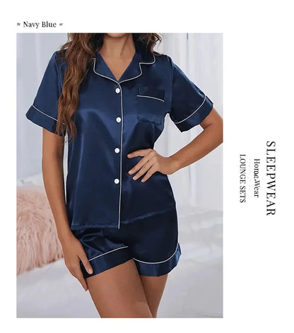 Women’s Satin Pajama Set – 2 Piece Summer Sleepwear