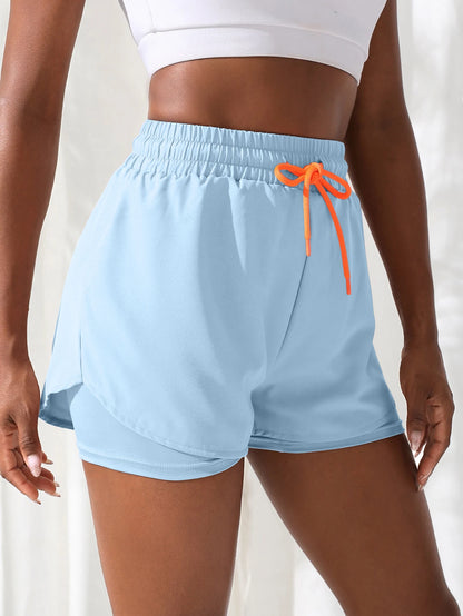 Women's High-Rise Fake Two-Piece Yoga Shorts