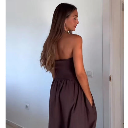 Women’s Summer Tube Top Dress – Hanging Neck, Chic Holiday & Party Long Dress