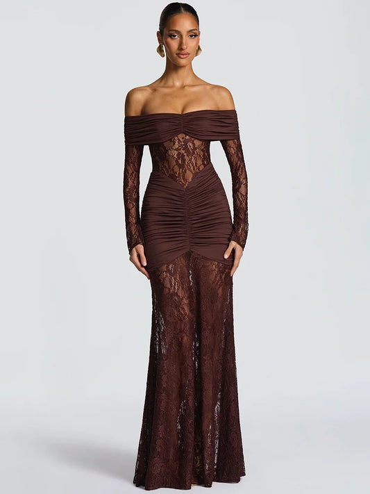 Mozision Off-Shoulder Lace Maxi Dress – Sexy & Backless