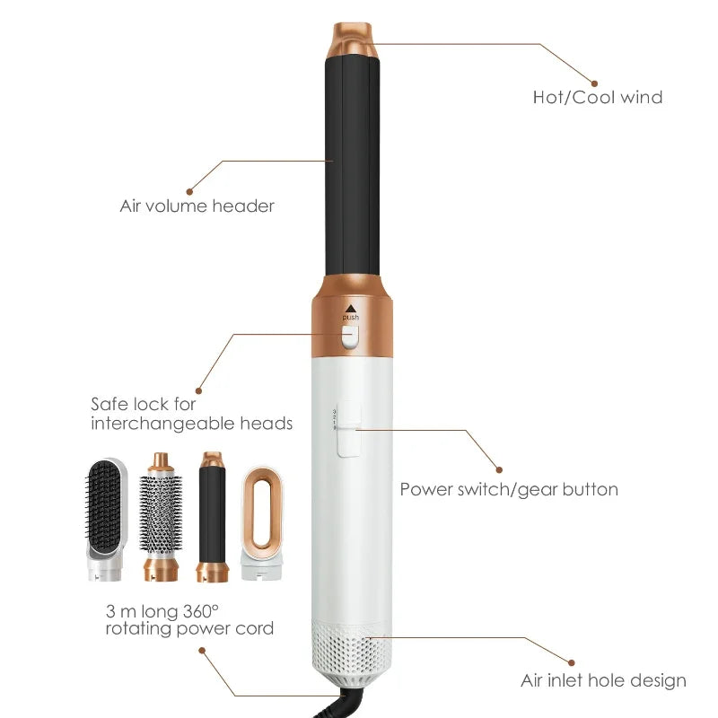 5-in-1 Hair Dryer Brush Set – Hot Comb, Curling Iron & Hair Straightener for Professional Styling