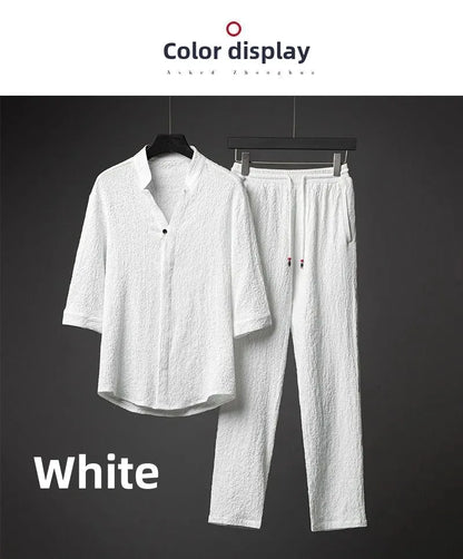 Men’s Luxury Summer Suit – Ultra-Thin, Loose-Fit, Mid-Sleeve Two-Piece Set