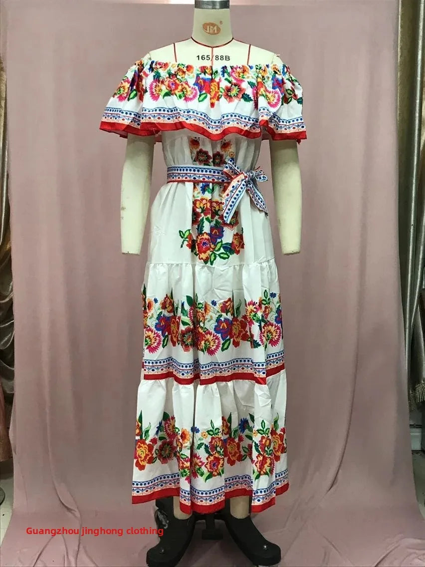 Spring/Summer One-Shoulder Maxi Dress – Red Flower Print, Sleeveless, Knee-Length, Regular Waist