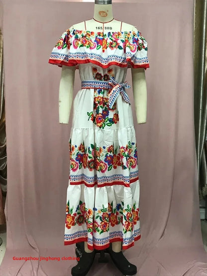 Spring/Summer One-Shoulder Maxi Dress – Red Flower Print, Sleeveless, Knee-Length, Regular Waist