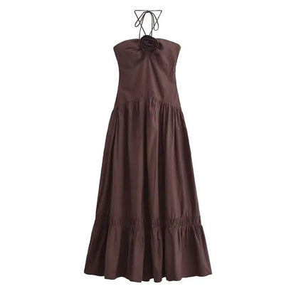 Women’s Summer Tube Top Dress – Hanging Neck, Chic Holiday & Party Long Dress