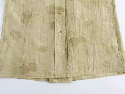 Women’s Printed Two-Piece Set – Lapel Half-Sleeve Top & High-Waist Lace-Up Wide-Leg Pants