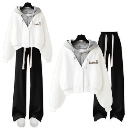 Women’s Loose Wide-Leg Pants Set – Casual Two-Piece Hoodie Outfit, Korean Style, Trendy INS Fashion