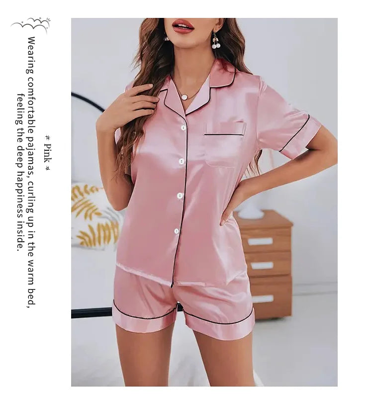 Women’s Satin Pajama Set – 2 Piece Summer Sleepwear