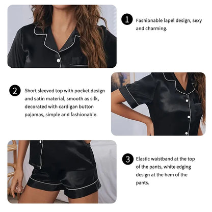 Women’s Satin Pajama Set – 2 Piece Summer Sleepwear