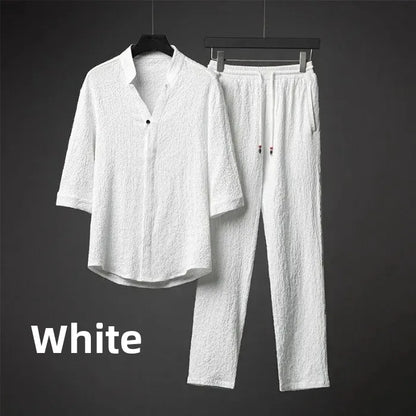 Men’s Luxury Summer Suit – Ultra-Thin, Loose-Fit, Mid-Sleeve Two-Piece Set